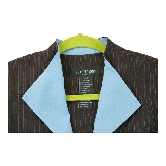 NWT Vintage Perceptions Petite Brown And Blue Striped Open Blazer 16 Petite - Picture 4 of 5